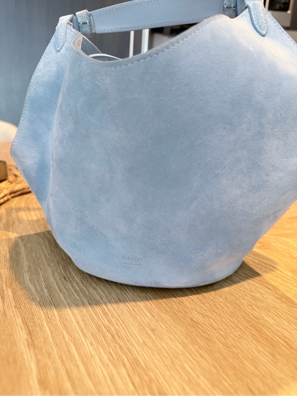 KHAITE Light Blue Suede Hobo Shoulder Bag - Picture 3 of 10